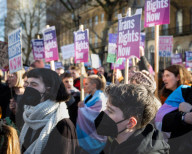 Trans rights rally in Whitehall, London, UK.