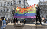 Trans rights rally in Whitehall, London, UK.