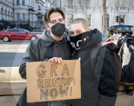 Trans rights rally in Whitehall, London, UK.