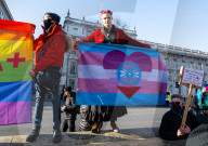 Trans rights rally in Whitehall, London, UK.