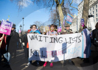 Trans rights rally in Whitehall, London, UK.