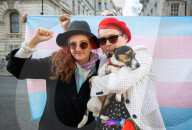 Trans rights rally in Whitehall, London, UK.