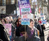 Trans rights rally in Whitehall, London, UK.