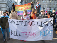 Trans rights rally in Whitehall, London, UK.