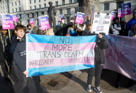 Trans rights rally in Whitehall, London, UK.