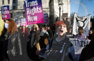 Trans rights rally in Whitehall, London, UK.