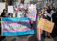 Trans rights rally in Whitehall, London, UK.