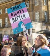Trans rights rally in Whitehall, London, UK.
