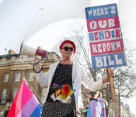 Trans rights rally in Whitehall, London, UK.