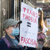 Trans rights rally in Whitehall, London, UK.