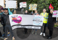 Dr Mary Bousted of the NEU on the picket line at Bishop Thomas Grant School, Streatham, London, UK. 