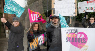 Dr Mary Bousted of the NEU on the picket line at Bishop Thomas Grant School, Streatham, London, UK. 