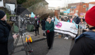 Dr Mary Bousted of the NEU on the picket line at Bishop Thomas Grant School, Streatham, London, UK. 