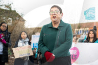 Dr Mary Bousted of the NEU on the picket line at Bishop Thomas Grant School, Streatham, London, UK. 