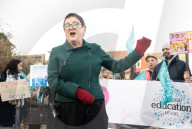 Dr Mary Bousted of the NEU on the picket line at Bishop Thomas Grant School, Streatham, London, UK. 