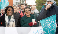 Dr Mary Bousted of the NEU on the picket line at Bishop Thomas Grant School, Streatham, London, UK. 