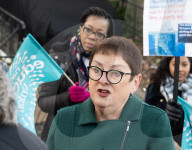Dr Mary Bousted of the NEU on the picket line at Bishop Thomas Grant School, Streatham, London, UK. 