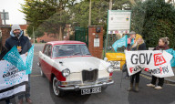 Dr Mary Bousted of the NEU on the picket line at Bishop Thomas Grant School, Streatham, London, UK. 