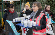 Dr Mary Bousted of the NEU on the picket line at Bishop Thomas Grant School, Streatham, London, UK. 