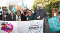 Dr Mary Bousted of the NEU on the picket line at Bishop Thomas Grant School, Streatham, London, UK. 