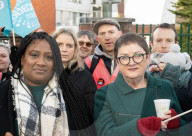 Dr Mary Bousted of the NEU on the picket line at Bishop Thomas Grant School, Streatham, London, UK. 