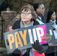 Dr Mary Bousted of the NEU on the picket line at Bishop Thomas Grant School, Streatham, London, UK. 