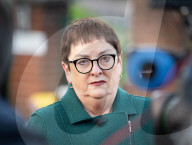 Dr Mary Bousted of the NEU on the picket line at Bishop Thomas Grant School, Streatham, London, UK. 