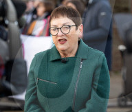 Dr Mary Bousted of the NEU on the picket line at Bishop Thomas Grant School, Streatham, London, UK. 