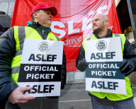 ASLEF Picket Line Euston in London, UK.