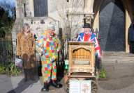 Grimaldi Clowns annual church service at All Saints Church, Haggerston, London, UK.
