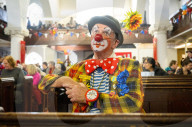 Grimaldi Clowns annual church service at All Saints Church, Haggerston, London, UK.