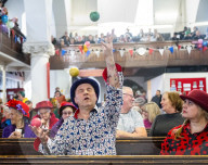 Grimaldi Clowns annual church service at All Saints Church, Haggerston, London, UK.