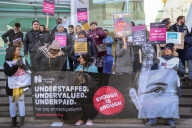 Nurses picket outside University College London hospital, London, UK
