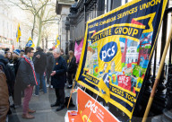 Members of the Public and Commercial Service union (PCS) and staff outside the British Museum, London, UK. 