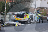 Police cars crash in Wandsworth, London, UK.