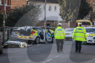Police cars crash in Wandsworth, London, UK.