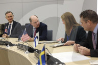 Defence Secretary Ben Wallace at a NATO Headquarters in Brussels.