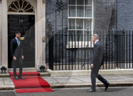 Prime Minister Rishi Sunak greets President of the Republic of Poland Andrzej Duda at the door of No 10 Downing Street, London