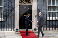 Prime Minister Rishi Sunak greets President of the Republic of Poland Andrzej Duda at the door of No 10 Downing Street, London