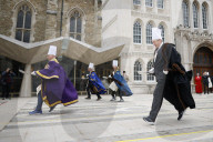 Shrove Tuesday pancake race in London, UK.