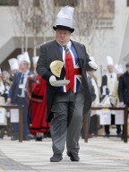 Shrove Tuesday pancake race in London, UK.