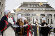 Shrove Tuesday pancake race in London, UK.