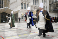 Shrove Tuesday pancake race in London, UK.