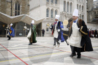 Shrove Tuesday pancake race in London, UK.