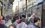 Milanese public transport at full capacity, many people in the city center on the first weekend of March