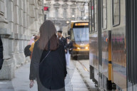 Milanese public transport at full capacity, many people in the city center on the first weekend of March
