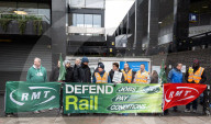 RMT Picket line outside of Euston Station, London, UK