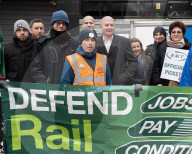 RMT Picket line outside of Euston Station, London, UK