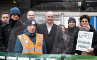 RMT Picket line outside of Euston Station, London, UK