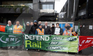 RMT Picket line outside of Euston Station, London, UK